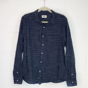 Marine Layer Men’s 100% Cotton Dark Blue Striped Long Sleeve Button Up Shirt